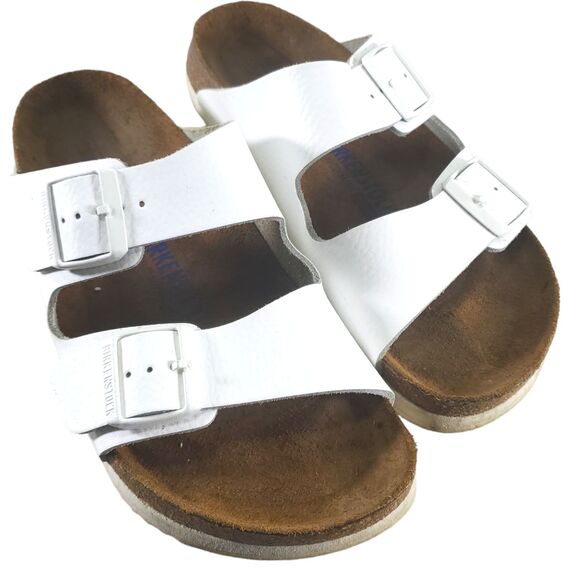 Birkenstock Shoes - Sz 10 N Narrow Women's Birkenstock White Leather Arizona Sandals White Buckle